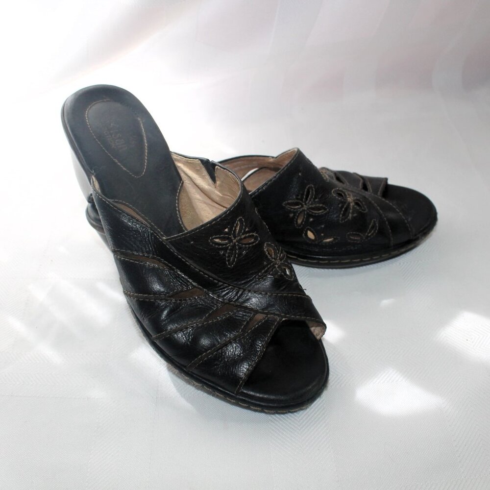 Clarks Black Leather Artisan Sandals Slides, 6.5M